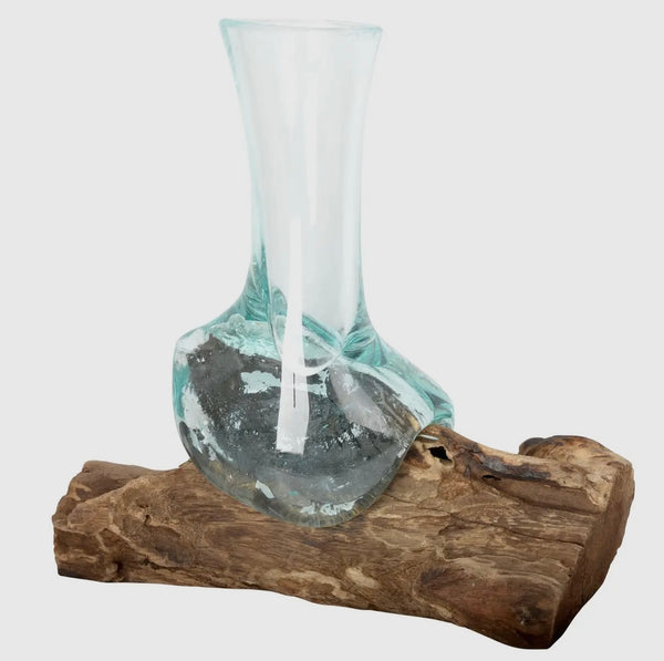 Molten Glass & Wood Vase