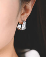 Irregular Wide Hoop Earrings - Silver