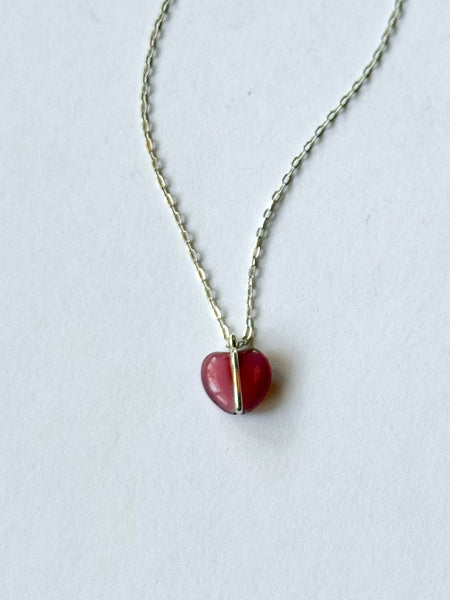 Lisa Slodki - Rose Glass + Sterling Silver Heart Necklace