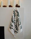 Julie Peach - Cotton Tea Towel - Winter Holly Botanic Toss