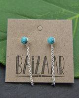 Silver Turquoise and Chain Stud Earrings