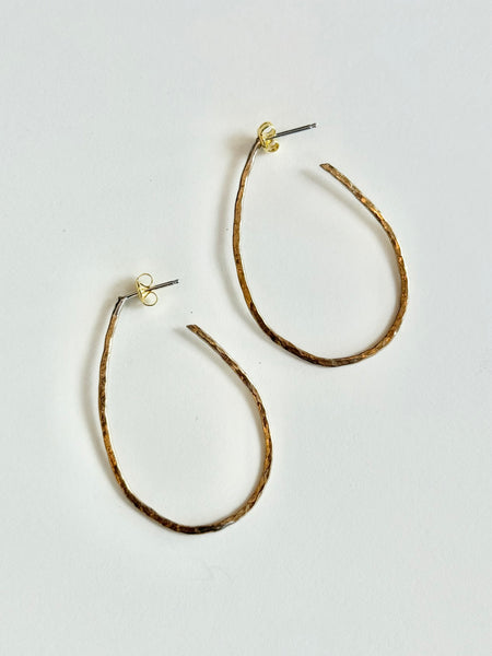 Thin Hammered Gold Fill Long Hoop Earrings