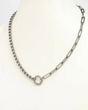 Thick Chain Charm Holder Necklace - Silver