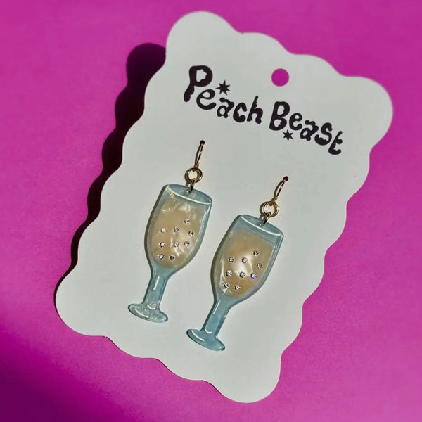 Peach Beast - Champagne Rhinestone Statement Earrings