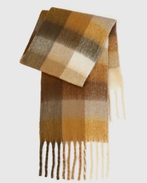 Plaid Scarf - Mustard / Tan / White / Brown