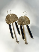 MKE MAE Design - Hammered Brass, Dalmatian Jasper, & dyed animal bone with gold fill earring