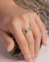 Brass Open Double Turquoise Ray Ring