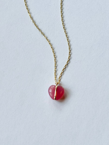 Lisa Slodki - Gold Fill + Pink Glass Heart Necklace