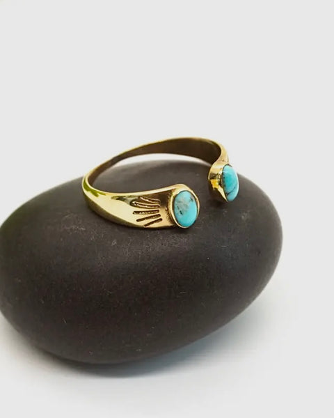Brass Open Double Turquoise Ray Ring