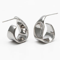 Irregular Wide Hoop Earrings - Silver
