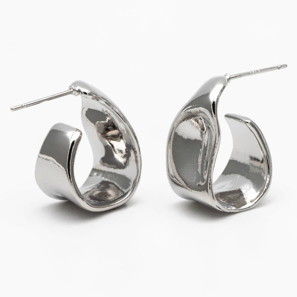 Irregular Wide Hoop Earrings - Silver
