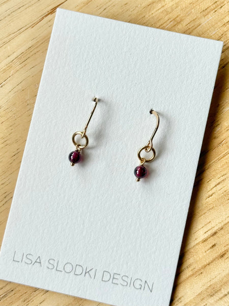 Lisa Slodki - Gold Fill + Garnet Bead Earrings