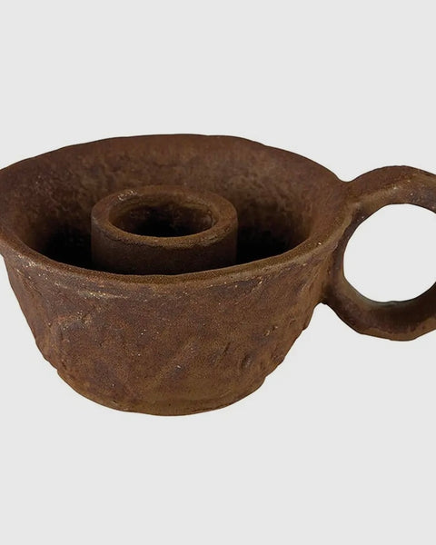 Brown Ceramic Rustuc Taper Candle Holder