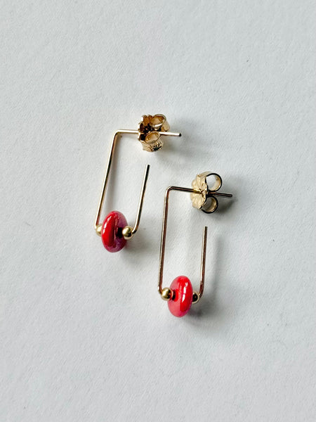 Lisa Slodki - Red Glass + Gold Fill Saucer Earrings