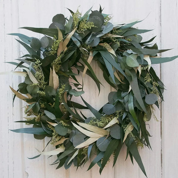 Andaluca - Willow + Silver Dollar Eucalyptus Wreath (STORE PICKUP ONLY)