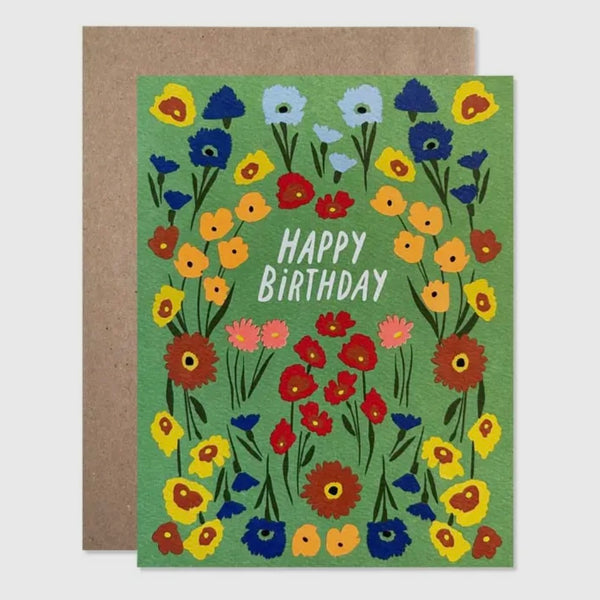 “Happy Birthday” Green Floral Greeting Card