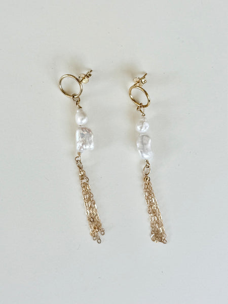 Lauren Landa - Gold Fill Double Pearl + Fringe Earrings