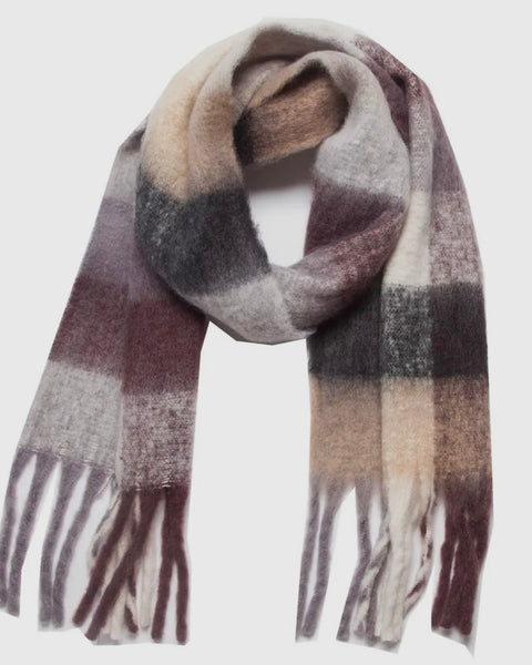 Plaid Scarf - Brown / Grey / White / Tan