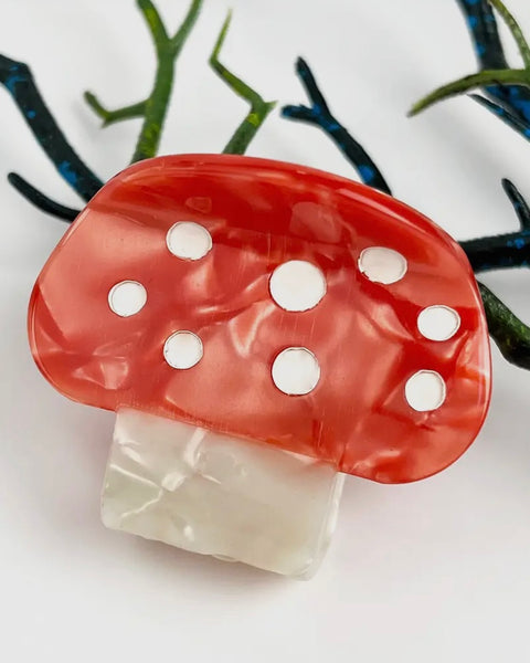 Small Mushroom Hair Clip - Red