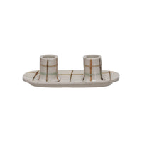 Stoneware Grid Double Taper Holder