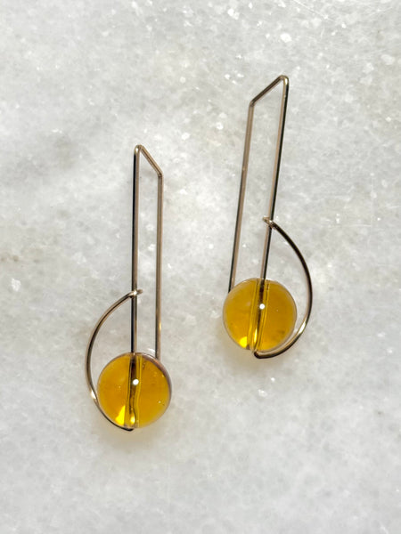 Lisa Slodki - Long Orbit Earrings - Gold Fill + Citrine