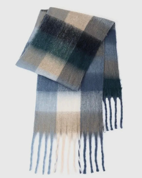 Plaid Scarf - Blue / Grey / White