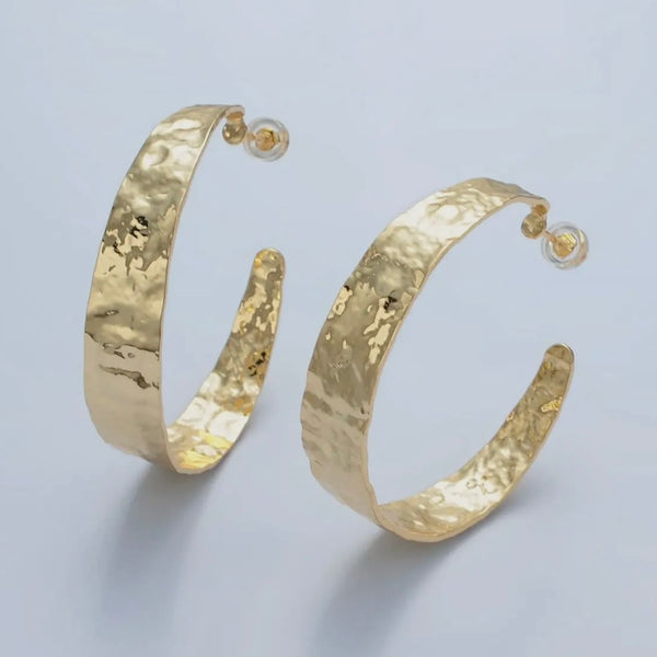 Wide Hammered Hoop Earrings