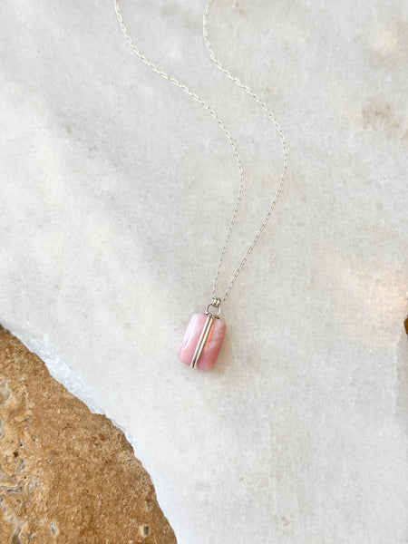 Lisa Slodki - Rectangle Necklace - Silver + Pink Opal