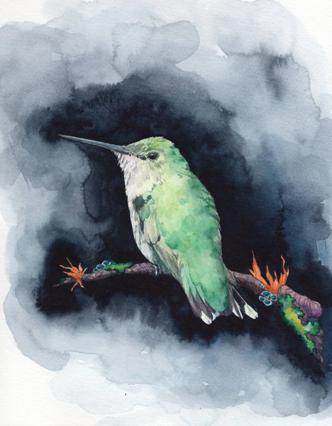 Little Dove Prints - Hummingbird + Lichen 8x10 Print