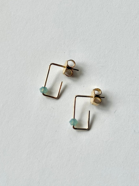 Lisa Slodki - Blue Glass Mini Crystal Earrings - Gold Fill