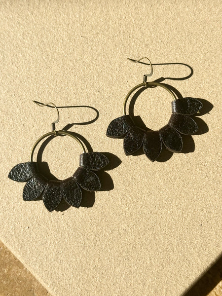 Maebel - Small Lotus Hoop Earrings - Black