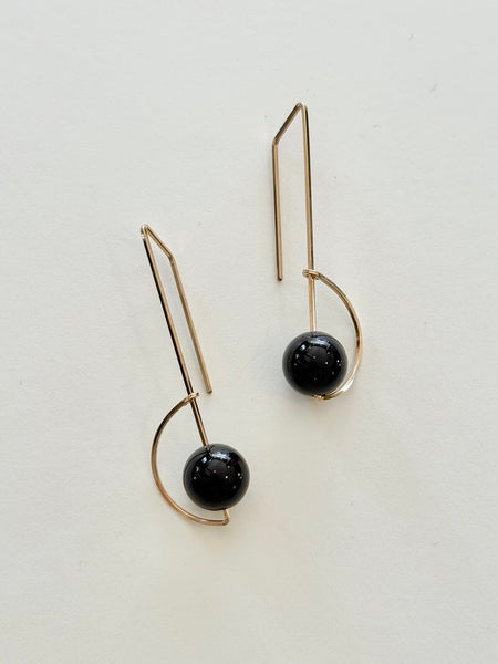 Lisa Slodki - Long Orbit Earrings - Gold Fill + Onyx