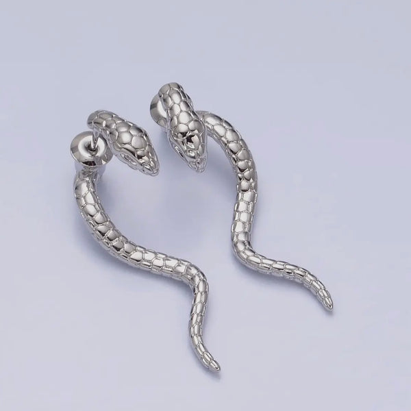 Bold Snake Earrings - Silver