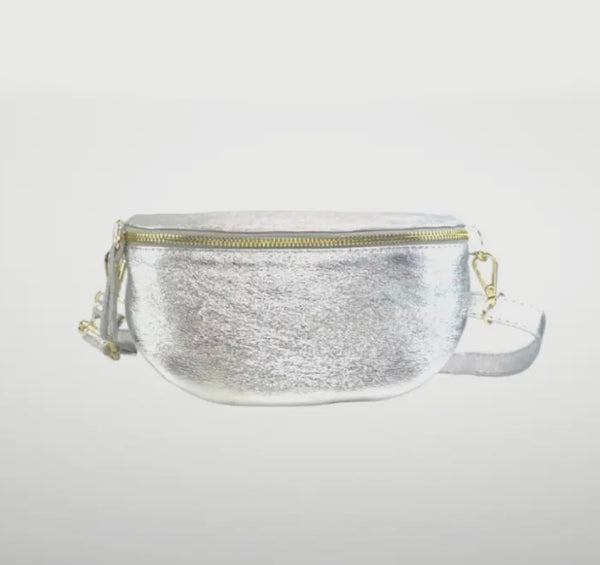 Leather Crossbody Bag - Silver