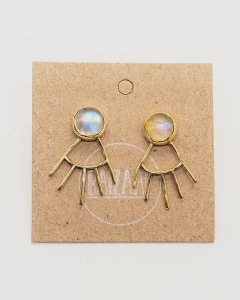 Brass Moonstone Eye Design Stud Earrings
