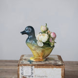 Blue + Yellow Ceramic Duck Vase/ Planter