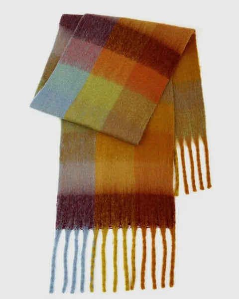 Plaid Scarf - Orange / Dark Red / Lime / Sky Blue