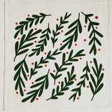 Julie Peach - Cotton Tea Towel - Winter Holly Botanic Toss