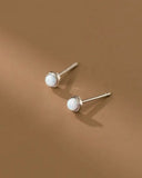 Perimade - Silver Dainty Opal Stud Earrings