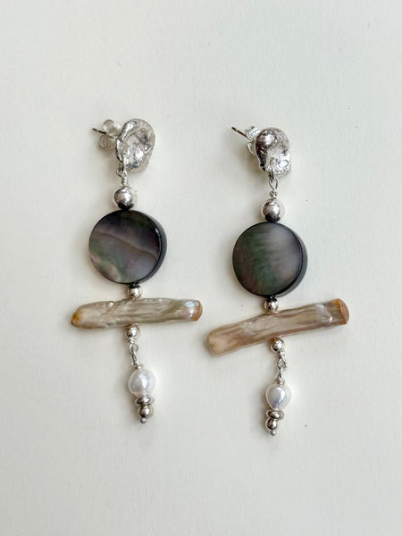 Lauren Landa - Sterling Silver, Pearl + Mother of Pearl Earrings