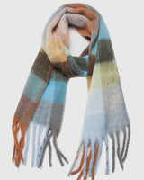 Plaid Scarf - Turquoise / Light Blue / Rust / Grey