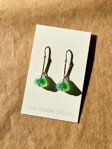 Lisa Slodki - Drop Earrings - Gold Fill + Green Glass