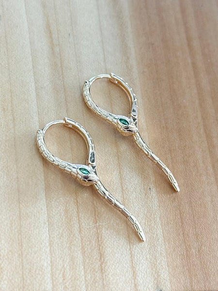Snake + Green Stone Earrings