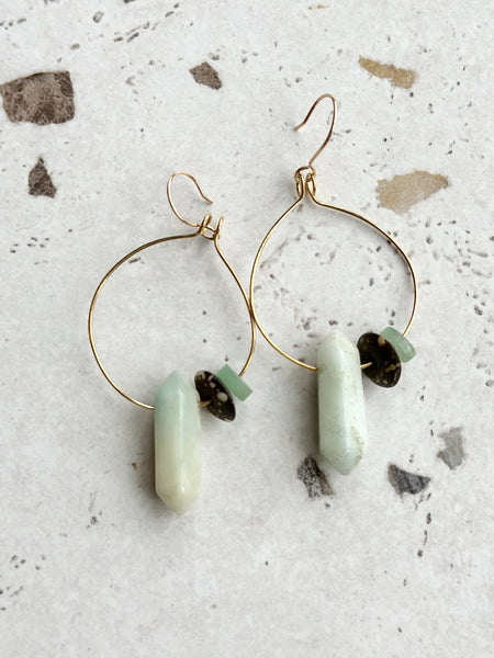 MKE MAE Design - Amazonite + Jade Beaded Brass Hoops