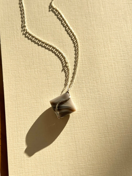 Lisa Slodki - Oval Curve Necklace - Sterling Silver + Botswana Agate