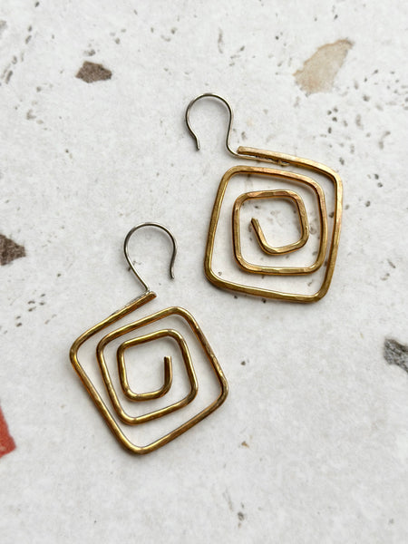 MKE MAE Design - Labyrinth Hammered Brass Earrings with Sterling Hooks