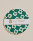 Green Checkered Star Coasters - Set of 4