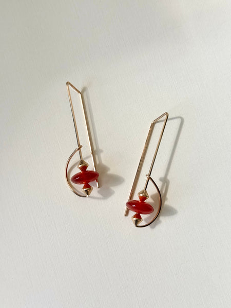 Lisa Slodki - Long Orbit Earrings - Gold Fill + Carnelian