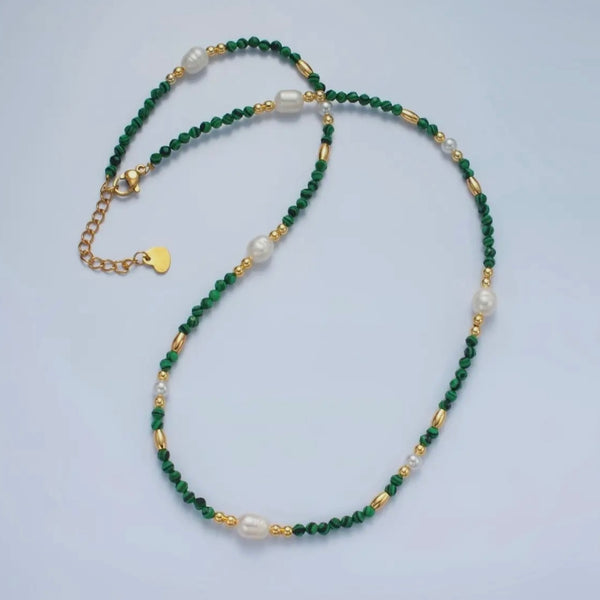 Malachite + Pearl Beaded Necklace
