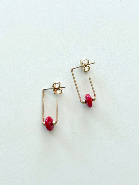 Lisa Slodki - Gold Fill + Red Glass Earrings